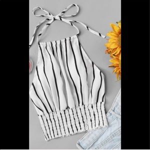 Striped Print Frill Top